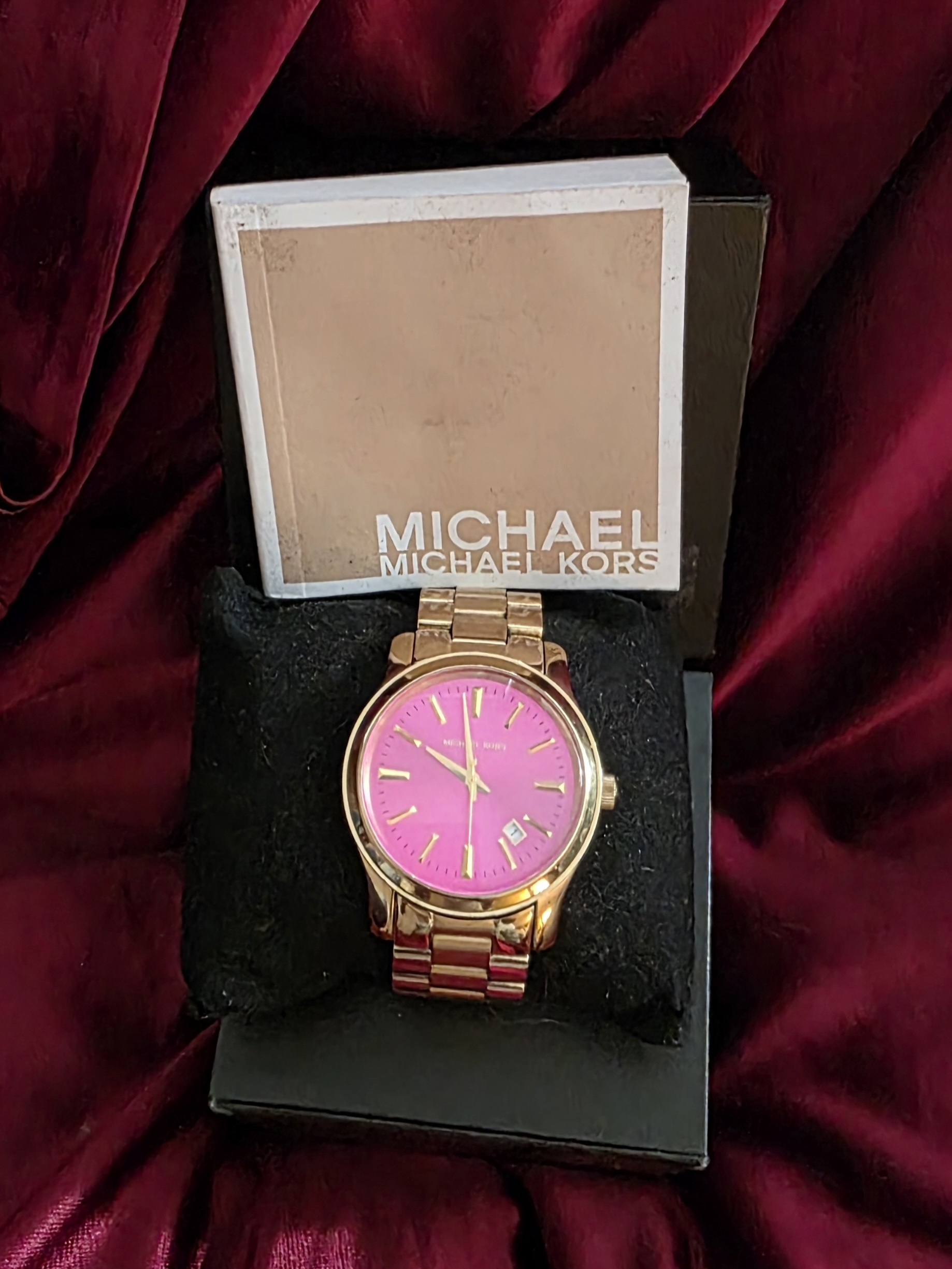 Michael Kors Womens Gold Bracelet Watch With Pink Dial